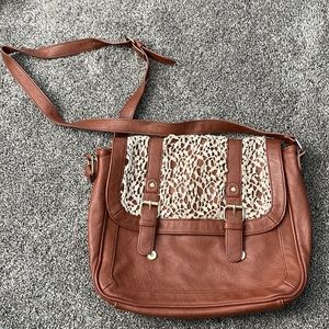 Brown "leather" bag with lace
